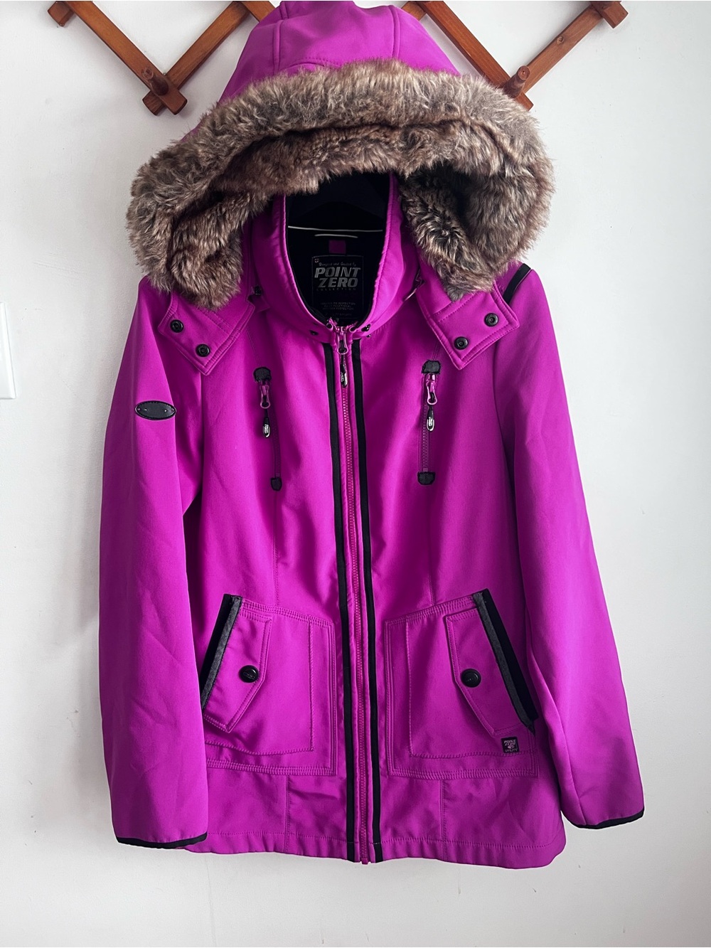 Point Zero Kids Magenta Hooded Puffer Jacket with Faux Fur Trim